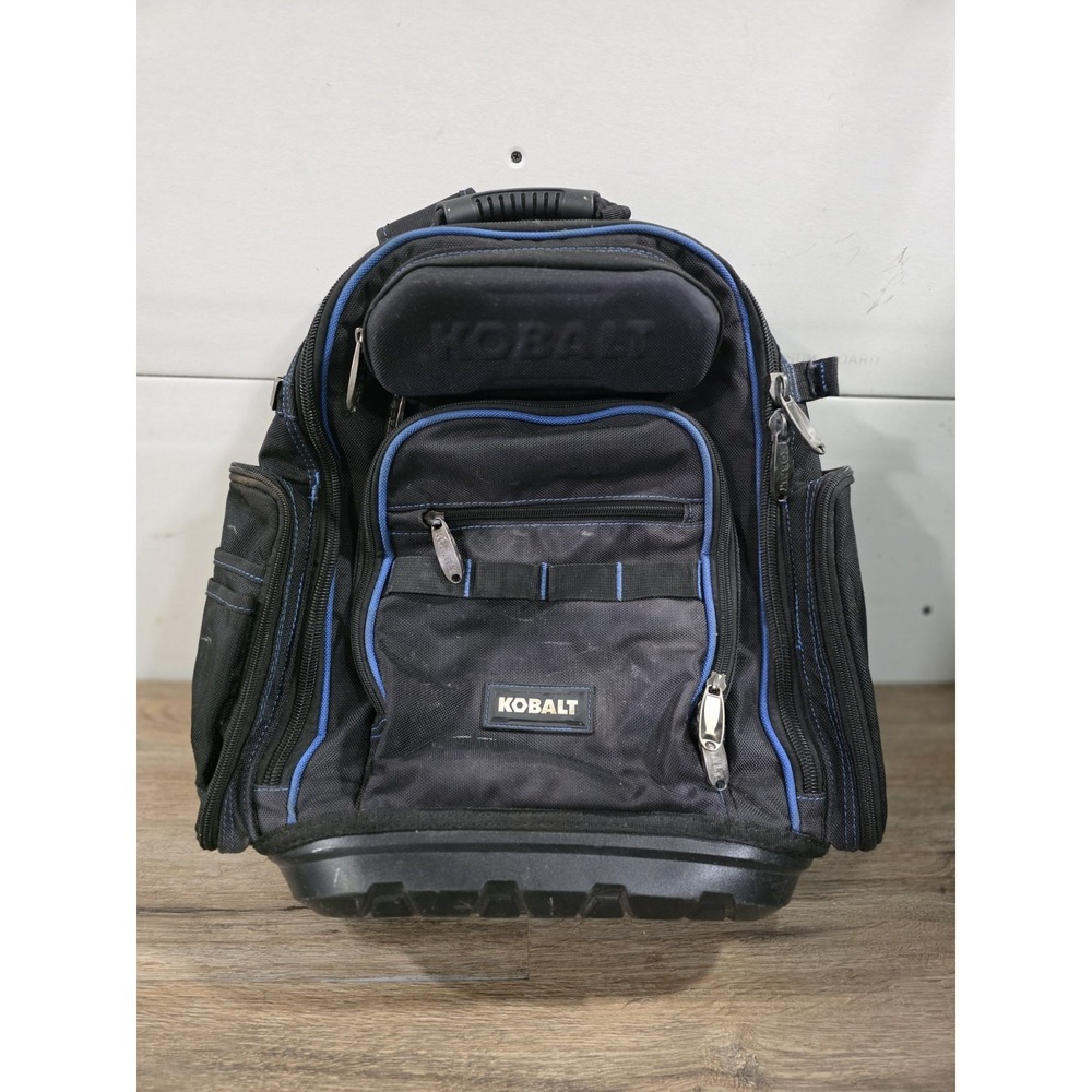Kobalt Heavy Duty Tool Backpack Black Blue Molded Base Multi Pocket Organizer